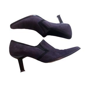 Warren Edwards Handmade Vintage Kitten heels size 9 black‎ on black trim pointed
